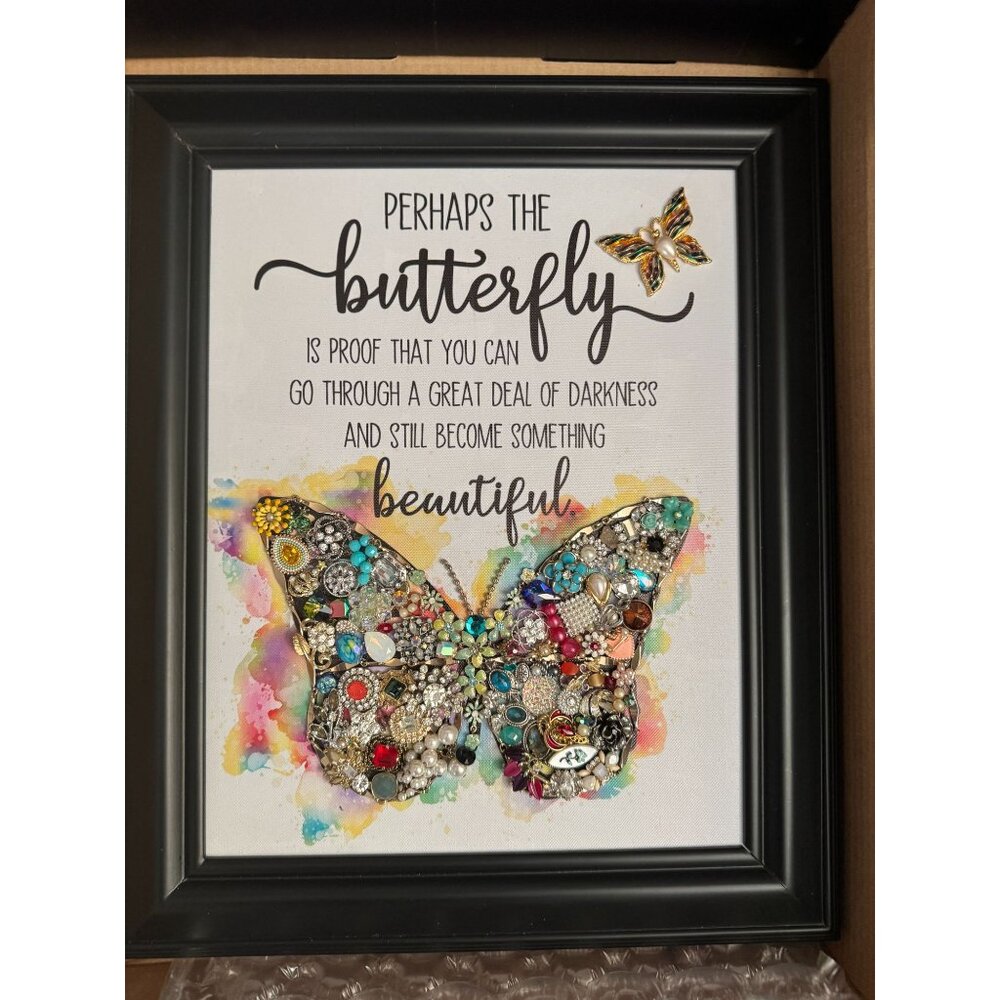 Designs By Betty Signed Butterfly Jewelry Art Quote Framed Collage 14" X 17" - Picture 9 of 12